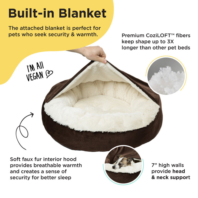 Large dog bed with blanket outlet attached